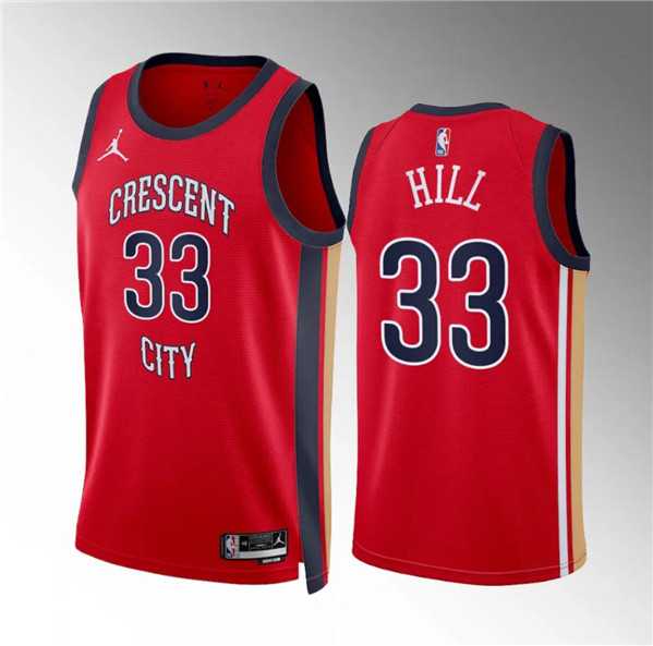 Mens New Orleans Pelicans #33 Malcolm Hill Red Statement Edition Stitched Basketball Jersey Dzhi->new orleans pelicans->NBA Jersey